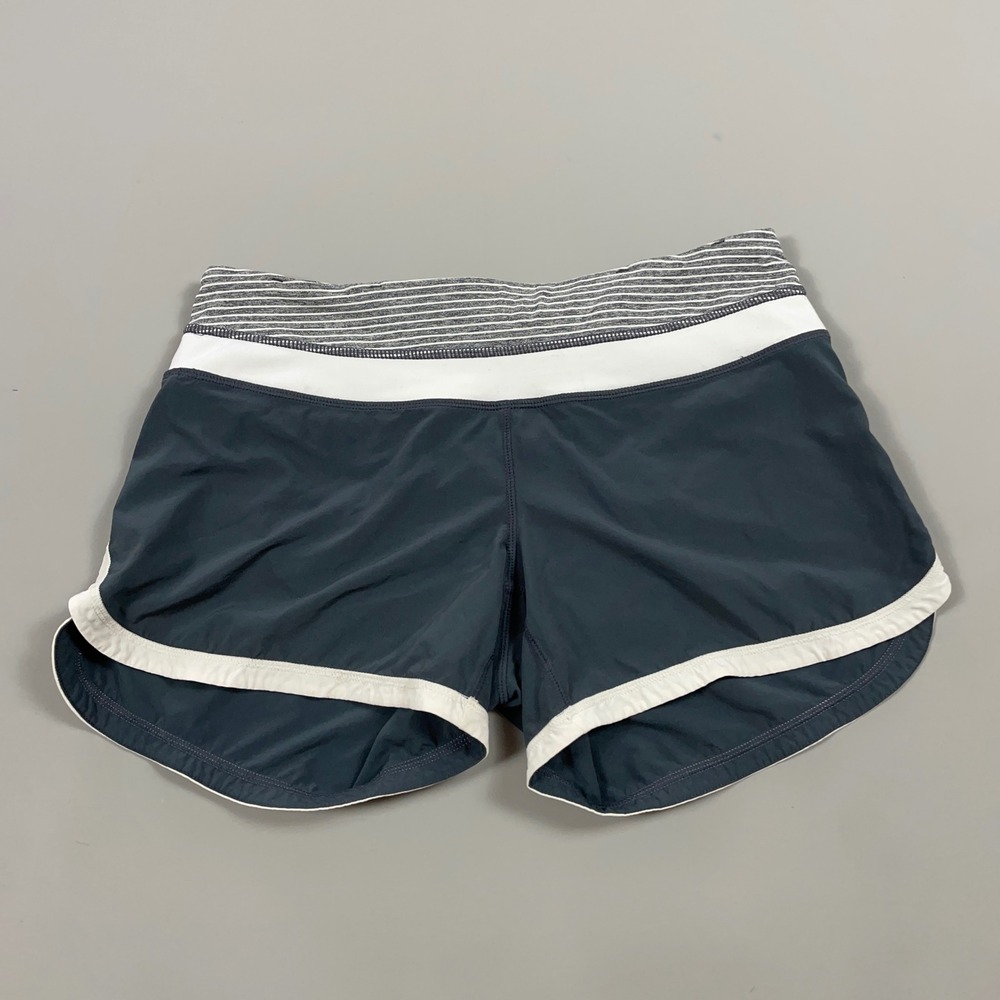 Lululemon Speed Up Running Shorts Gray White Striped Waistband Size 6